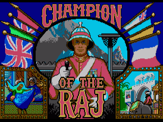 Champion Of The Raj title screen for Amiga